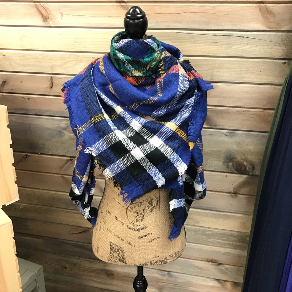 Royal Blue, Black and White Blanket Scarf